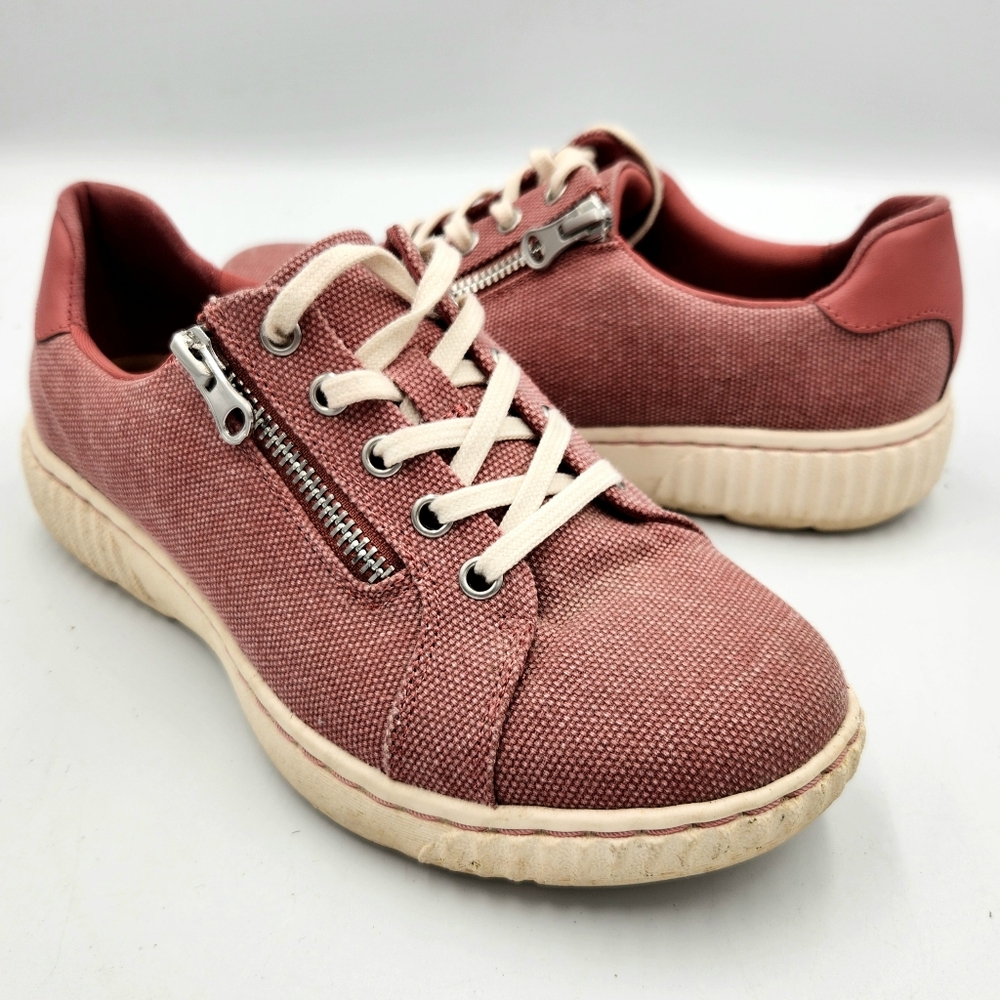 Clarks Womens 6 Blush Rose Canvas Sneaker Side Zip Lace Up Cushioned Low Top